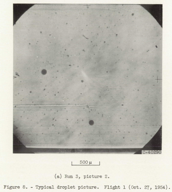 Figure 8 from NACA-TN-3592. Typical droplet picture. Flight 1 (October 27, 1954).
